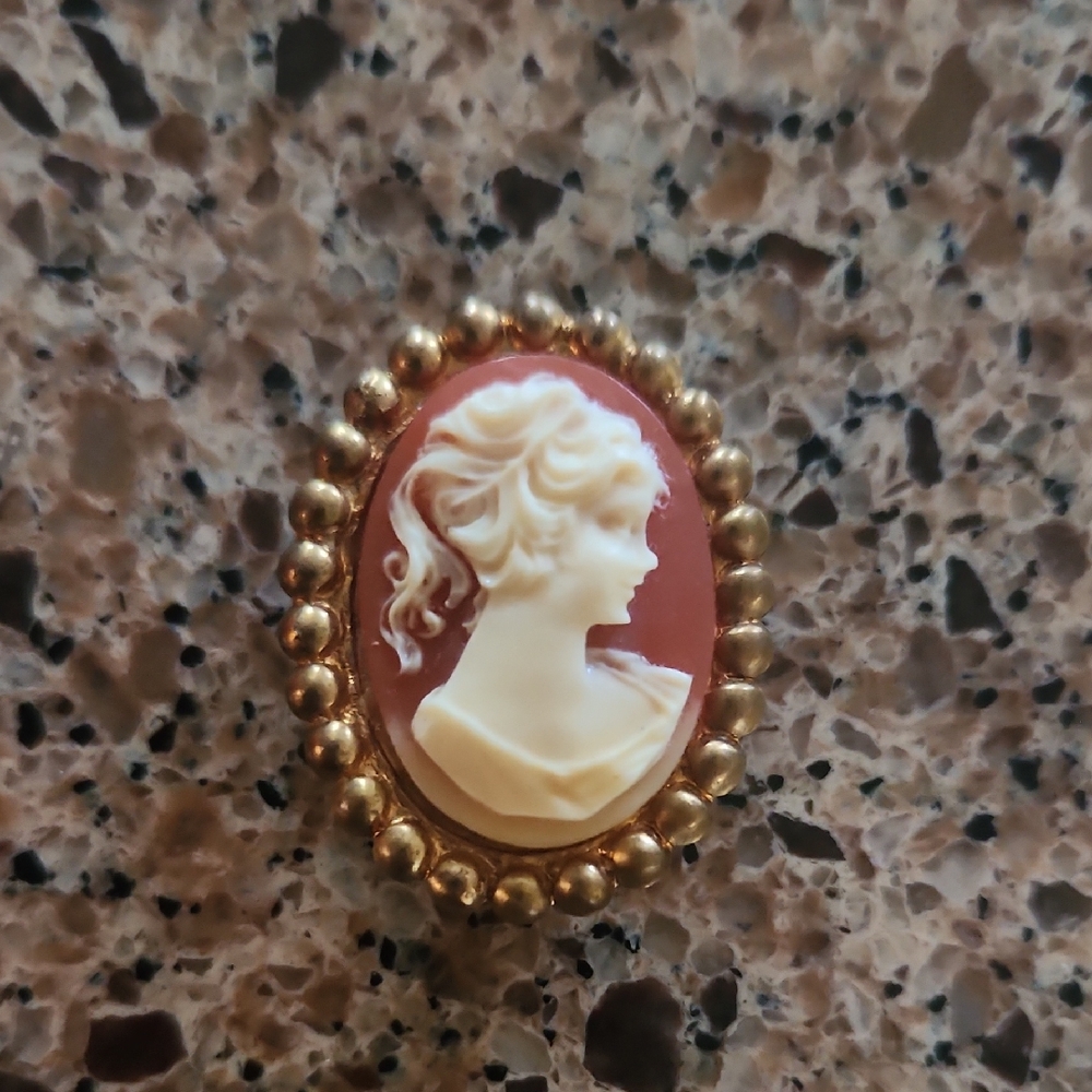 Vintage Elegant Gold Cameo Brooch